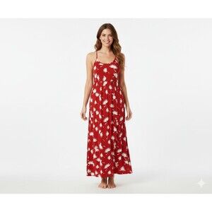 Old‎ Navy Maxi Dress Women’s Size L Red Dandelion Floral Boho Resort Beach Bold